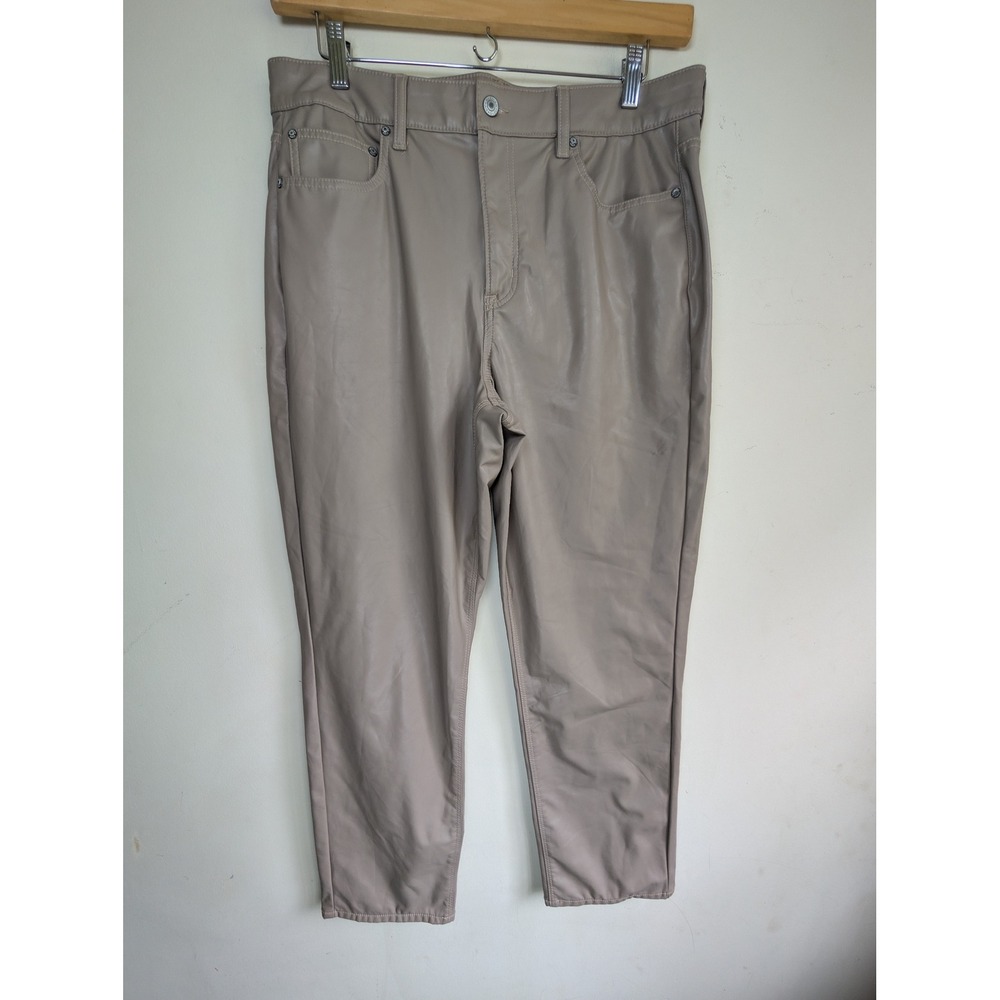 American Eagle Taupe Vegan Faux Leather High Rise Straight Pants Womens 16 NEW